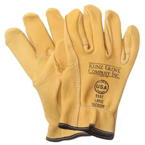 12 Pairs Kunz Buckskin Leather Drivers Glove - Shirred. Arc/Puncture/Cut