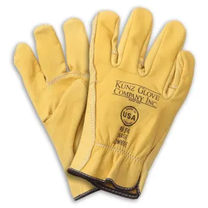 12 Pairs Kunz Cowhide Leather Drivers Glove - Shirred. Arc/Puncture/Cut