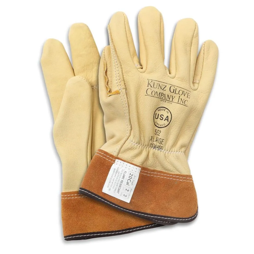 12 Pairs Kunz Cowhide Leather Drivers Glove - Shirred. Arc/Puncture/Cut