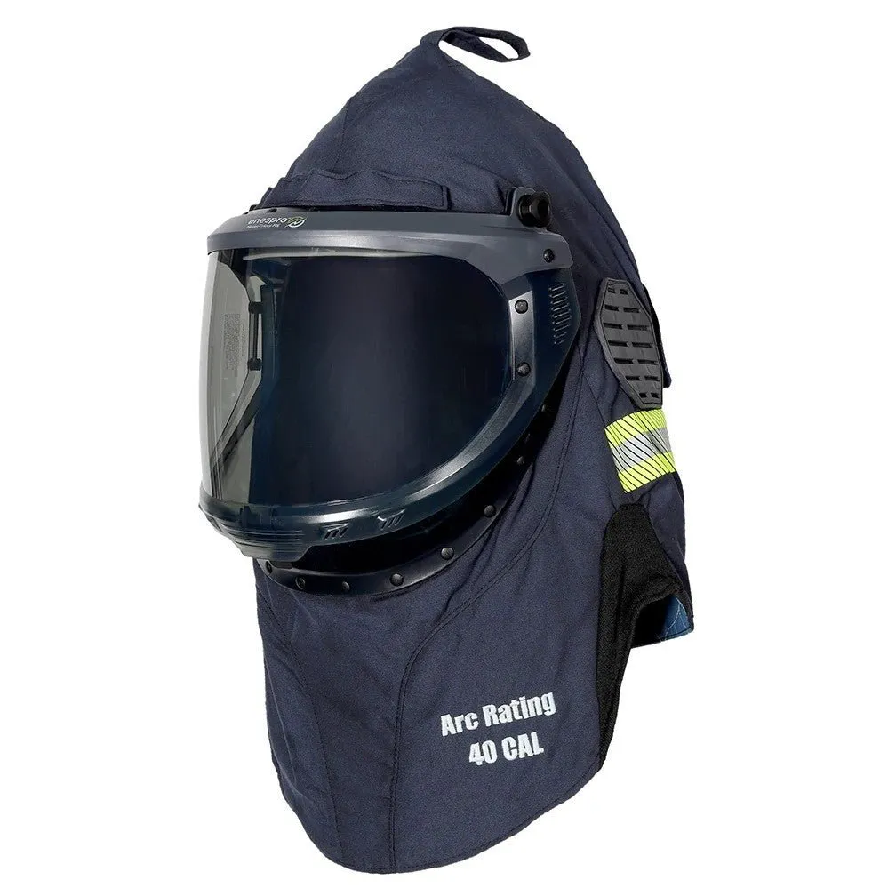 40 Cal Arc Flash Hood - Lift-Front OptiShield. Vented. Rear Fan. AirLite