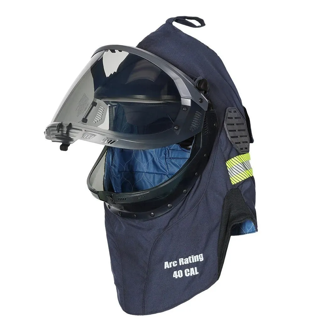 40 Cal Arc Flash Hood - Lift-Front OptiShield. Vented. Rear Fan. AirLite