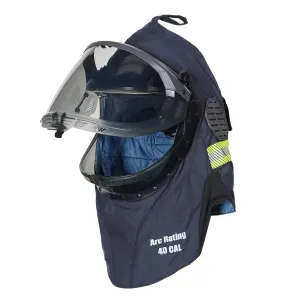 40 Cal Arc Flash Hood - Lift-Front OptiShield. Vented. Rear Fan. AirLite