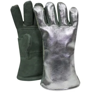 Aluminized Gloves - Leather Back and Palm. 13 In. Long. Wing Thumb. Extra Palm Patch