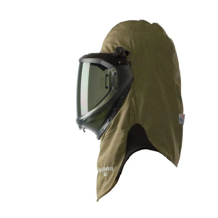 Arc Flash Hood - 40 Cal - Lift Front. Faceshield. Flash Light with Mounting Clip. Slotted Adapter and Hard Hat - National Safety Apparel