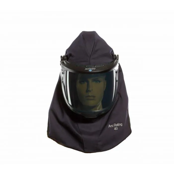 Arc Flash Lift Front Hood with Faceshield. Slotted Adapter and Hard Hat - Fire and Arc Flash Resistant - National Safety Apparel - Revolite