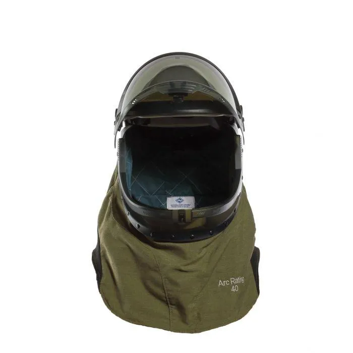 Arc Flash Lift Front Hood with Faceshield. Slotted Adapter and Hard Hat - Fire and Arc Flash Resistant - National Safety Apparel