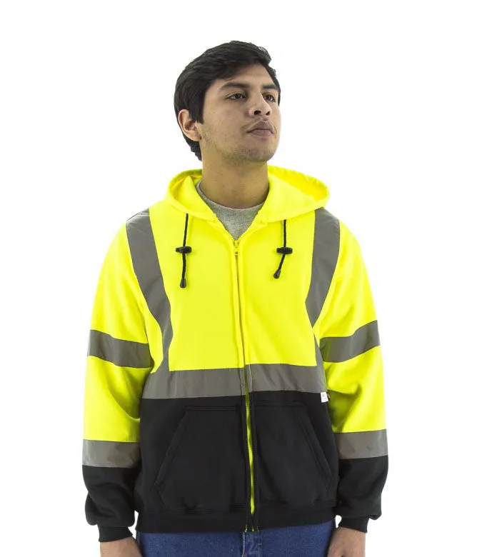 Bristol Logo - High Visibility Zipper Hoodie - Type R Class 3. Teflon Coated. Hi Vis Yellow/Black Bottom