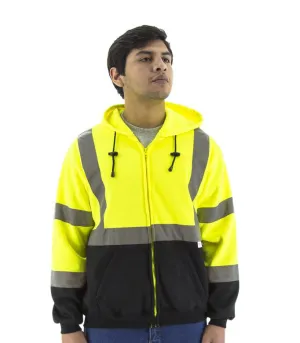 Bristol Logo - High Visibility Zipper Hoodie - Type R Class 3. Teflon Coated. Hi Vis Yellow/Black Bottom