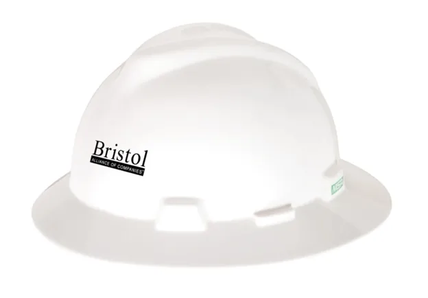 Bristol Logo -  MSA V-Gard Full Brim White w/Ratchet Suspension (Fast Trac) Qty 20