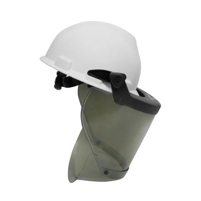 Cap-Style Hard Hat Helmet with 20 Cal Arc Flash. Adjustable Flip-Up Faceshield. Standard Slotted Helmet Mounted - National Safety Apparel