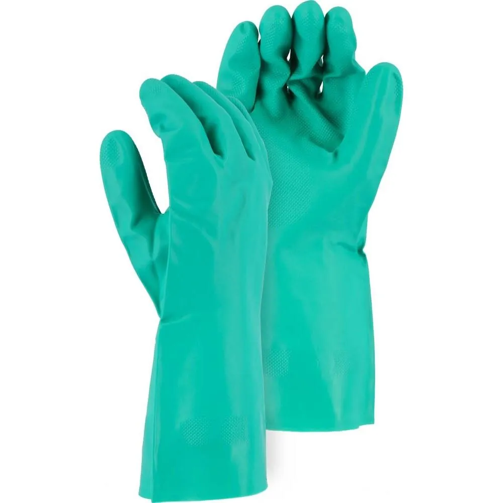 Chemical Resistant Gloves - 15 MIL Nitrile Diamond Pattern Grip. 12 Inch Slip On Cuff (12 Pairs)