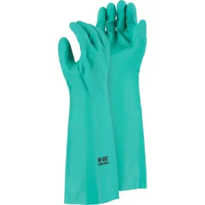 Chemical Resistant Gloves - 22 MIL Unlined Nitrile. Diamond Pattern Grip. 18 Inch Slip On Cuff (12 Pairs)