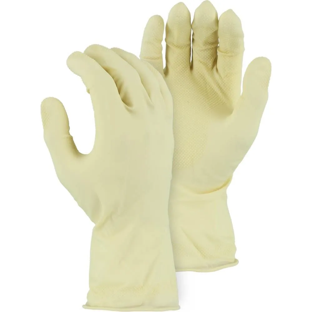 Chemical Resistant Gloves - Unlined Latex. Canners Style. Diamond Pattern Grip. Rolled Cuff (12 Pairs)