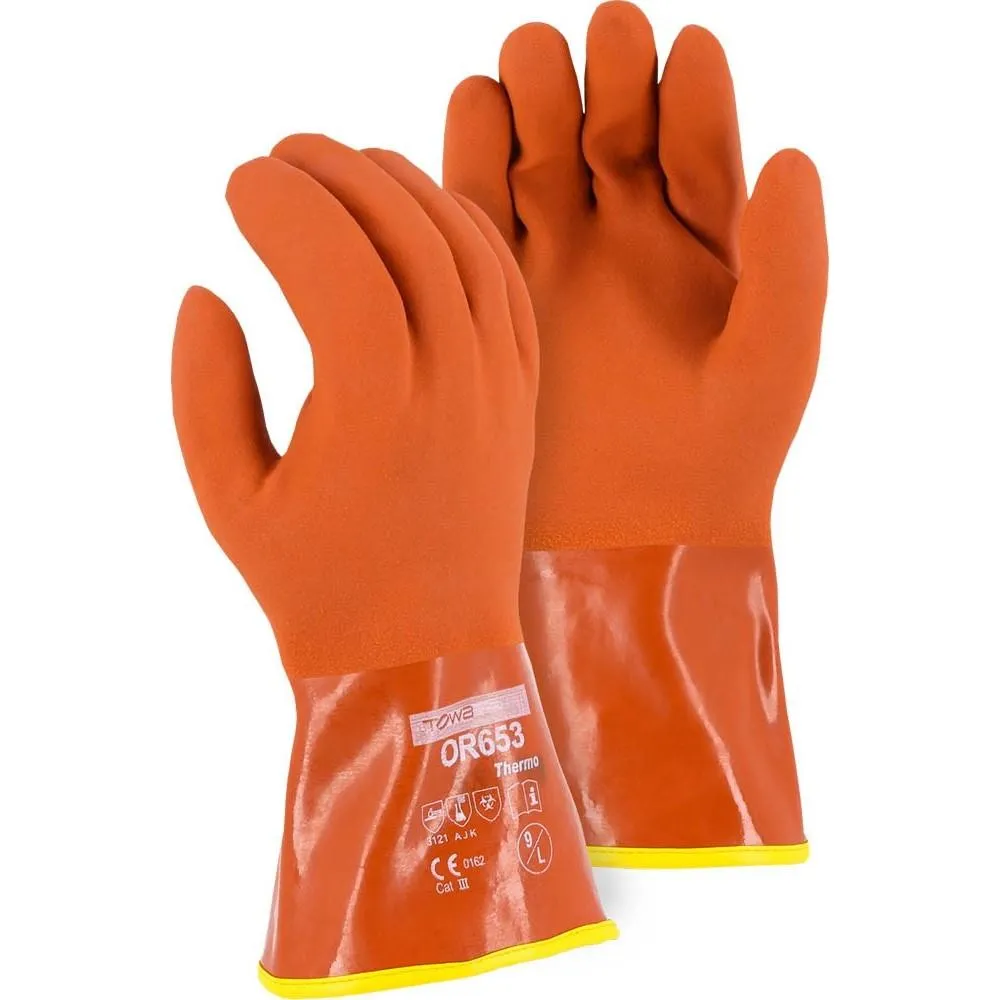 Chemical Resistant Gloves - Winter Liner. Double PVC. Rough Finish. 12 Inch Gauntlet Cuff (PK 12 Pairs)