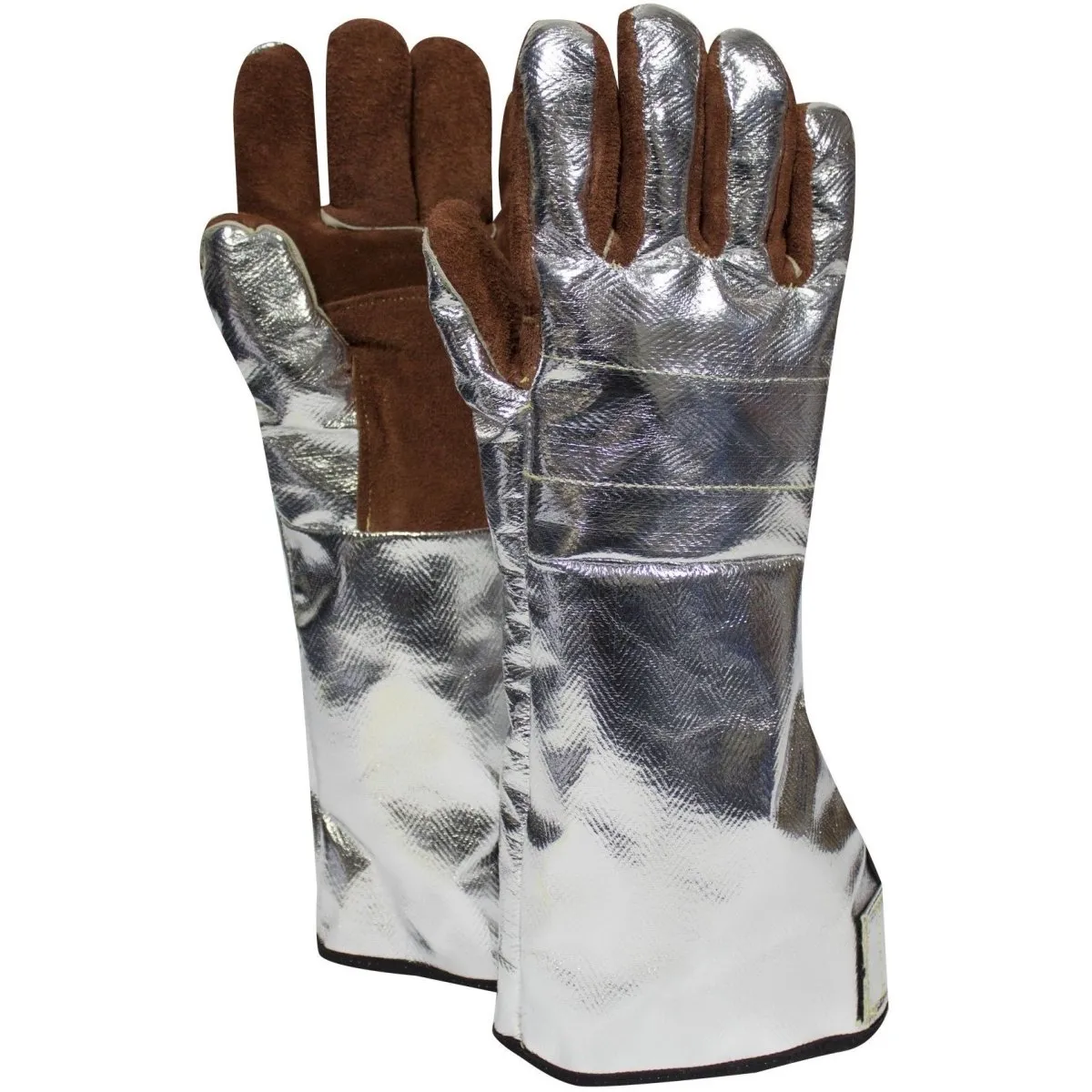 Cut Resistant Aluminized Thermal Gloves - Rayon Back. Leather Palm. Adjustable Cuff. Reinforced. Straight Thumb. Light Cut Resistance (PK 1 Pair)