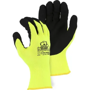 Cut Resistant Glove - KorPlex Blend. Sandy Nitrile Palm Dip. High Visibility. High Cut Resistance (PK 12 Pairs) - Majestic