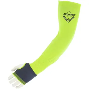 Cut Resistant Sleeve - 14 or 18 Inch. High Visibility Yellow. Thumb Hole. Tapered Fit. Korplex - Majestic