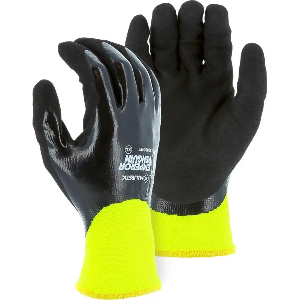 Cut Resistant Winter Glove - Nylon Blend. Nitrile Double Palm Dip. Waterproof. High Visibility. Light Cut Resistance (PK 12 Pairs) - Majestic