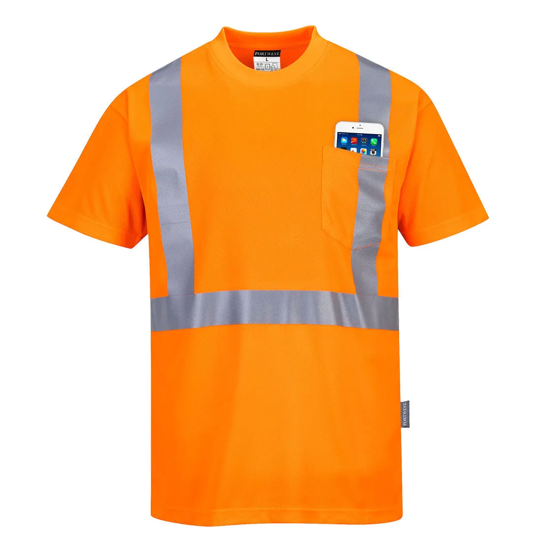 DLZ Logo - S190 Hi-Vis Short Sleeve Pocket T-Shirt - Portwest