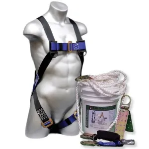 Fall Safety in a Bucket - 30' Roofer's Kit - Safety Harness. Lanyard. Lifeline. Anchor. and Bucket