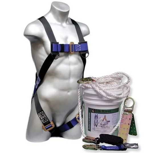 Fall Safety in a Bucket - 30' Roofer's Kit - Safety Harness. Lanyard. Lifeline. Anchor. and Bucket