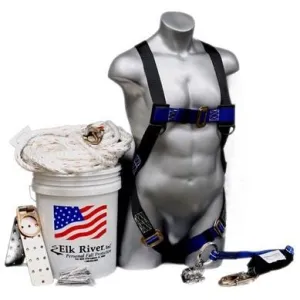 Fall Safety in a Bucket - 50' Roofer's Kit - Safety Harness. Lanyard. Lifeline. 3' Grab. Anchor. and Bucket
