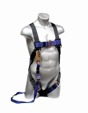 Fall Safety Kit - Safety Harness with 1 Steel D-Ring. 5 or 6 ft. Energy Absorbing Lanyard With Snap Hook - Construction Plus Series Fall Arrest