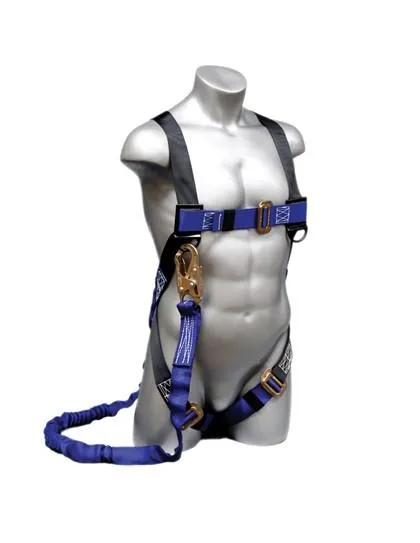 Fall Safety Kit - Safety Harness with Permanent Soft Connection. 6 ft. Energy Absorbing Lanyard - Construction Plus Series Fall Arrest
