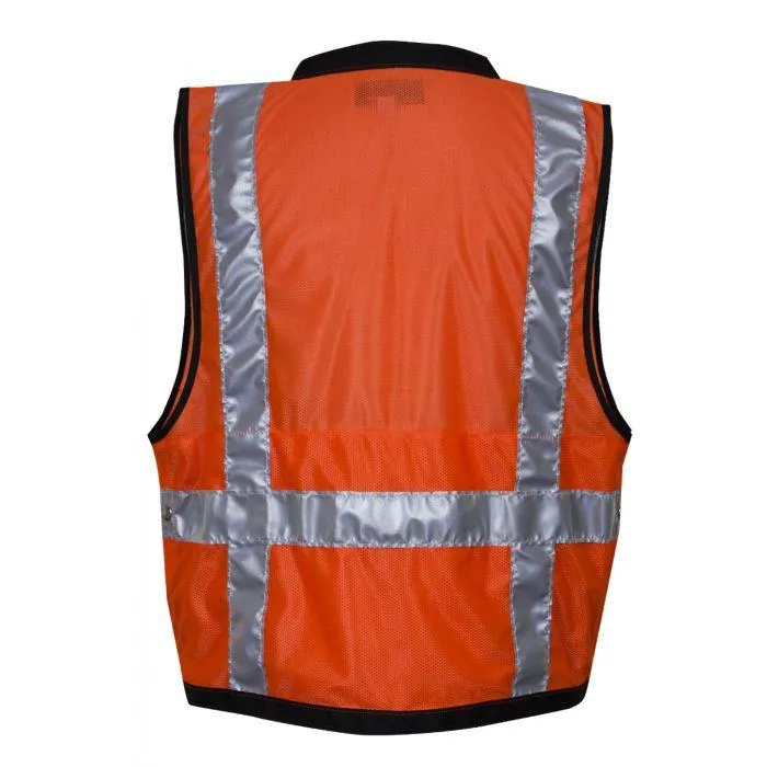 Hi-Vis Construction Survey Vest - Silver Segmented Reflective Trim. Snap Front. Survey Pocket. Type R Class 2