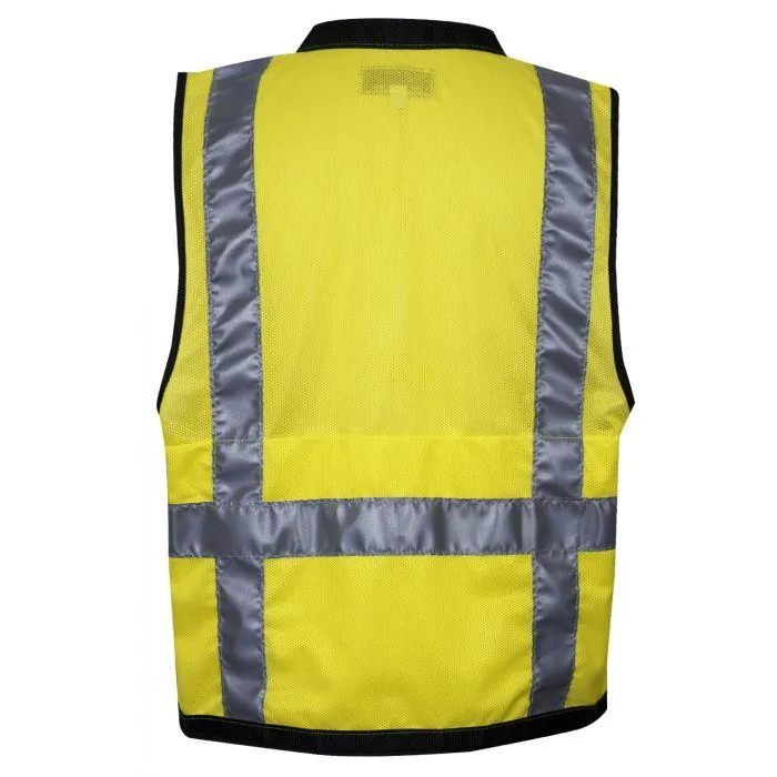 Hi-Vis Construction Survey Vest - Silver Segmented Reflective Trim. Snap Front. Survey Pocket. Type R Class 2