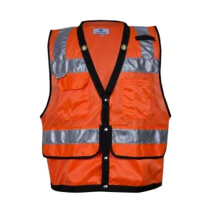 Hi-Vis Construction Survey Vest - Silver Segmented Reflective Trim. Snap Front. Survey Pocket. Type R Class 2