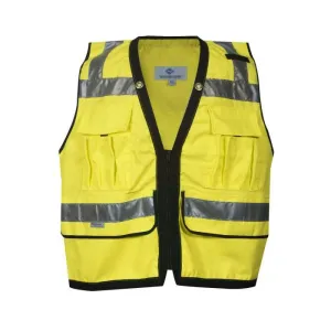Hi-Vis Heavy Duty Safety Survey Vest - 2 in. Silver Reflective Trim. Inside Tablet Pocket. Survey Pocket. Type R Class 2 - National Safety Apparel