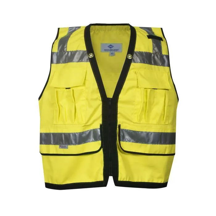 Hi-Vis Heavy Duty Safety Survey Vest - 2 in. Silver Reflective Trim. Inside Tablet Pocket. Survey Pocket. Type R Class 2 - National Safety Apparel