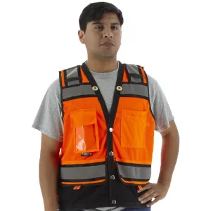 Hi Vis Heavy Duty Surveyor's Mesh Vest - ANSI 2. Type R. Snaps Close