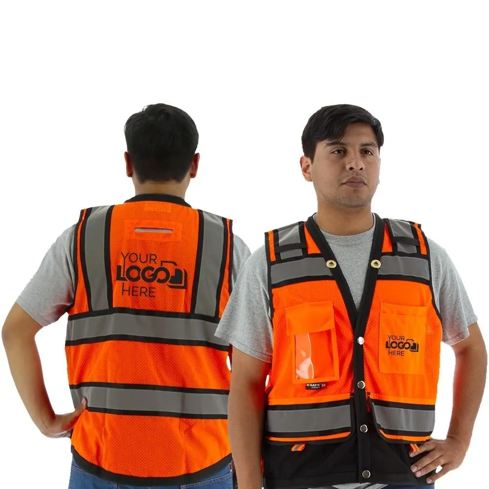 Hi Vis Heavy Duty Surveyor's Mesh Vest - ANSI 2. Type R. Snaps Close