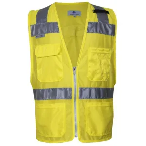 Hi-Vis Mesh Road Safety Vest - Silver Reflective Trim. 4 Various Size Pockets. Type R Class 2