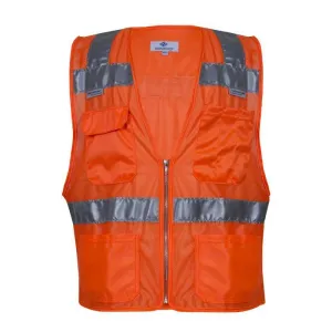 Hi-Vis Mesh Road Safety Vest - Silver Segmented Reflective Trim. 4 Various Size Pockets. Type R Class 2