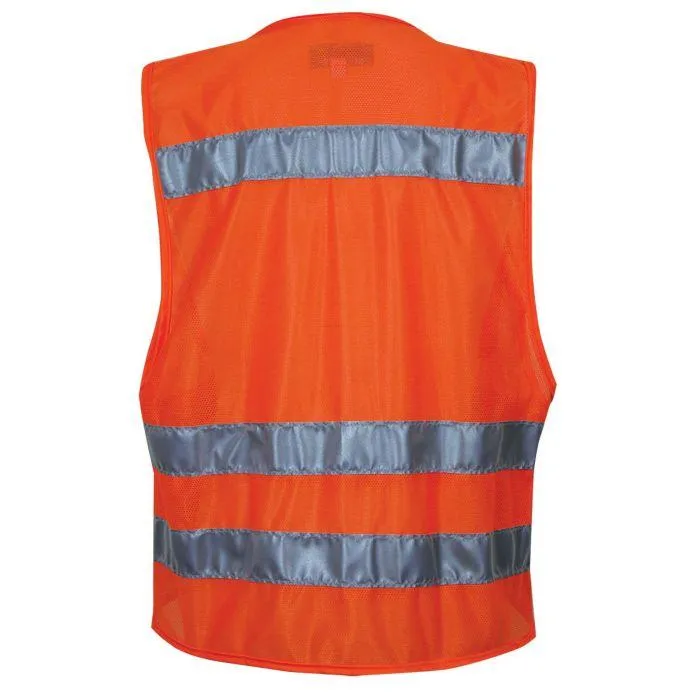 Hi-Vis Mesh Road Safety Vest - Silver Segmented Reflective Trim. 4 Various Size Pockets. Type R Class 2