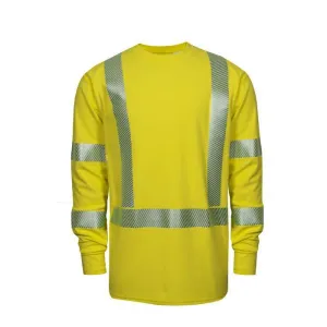 Hi-Vis Midweight Long Sleeve T-Shirt - Fire and Arc Flash Resistant. 2 in. Silver Segmented Reflective Trim. Type R Class 3 - National Safety Apparel