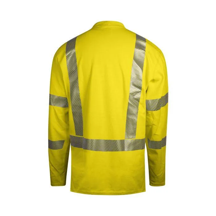 Hi-Vis Midweight Long Sleeve T-Shirt - Fire and Arc Flash Resistant. 2 in. Silver Segmented Reflective Trim. Type R Class 3 - National Safety Apparel