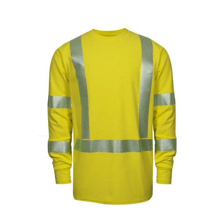 Hi-Vis Midweight Long Sleeve T-Shirt - Fire and Arc Flash Resistant. 2 in. Silver Segmented Reflective Trim. Type R Class 3 - National Safety Apparel