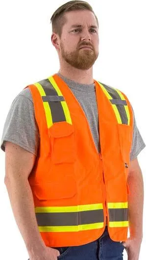 Hi Vis Surveyor's Vests - ANSI 2. Type R. DOT Striping. Zipper