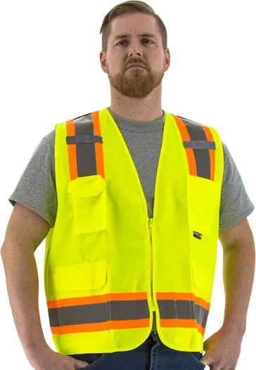 Hi Vis Surveyor's Vests - ANSI 2. Type R. DOT Striping. Zipper