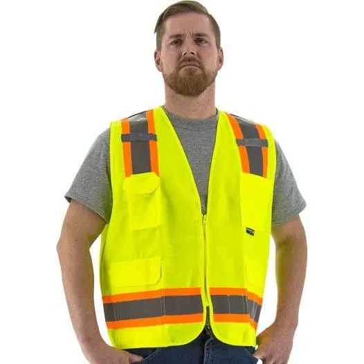 Hi Vis Surveyor's Vests - ANSI 2. Type R. DOT Striping. Zipper