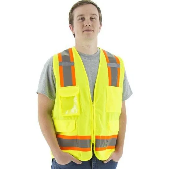 Hi Vis Surveyor's Vests - Mesh Back. ID Holder. ANSI 2. Type R. DOT Striping. Zipper