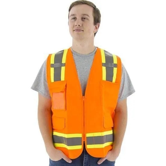 Hi Vis Surveyor's Vests - Mesh Back. ID Holder. ANSI 2. Type R. DOT Striping. Zipper