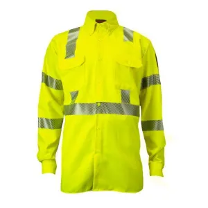 Hi-Vis Utility Work Shirt - Fire (FR) and Arc Flash Resistant. Pockets. 2 in. Silver Segmented Reflective Trim. Type R Class 3 - National Safety Apparel