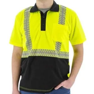 High Visibility Birdseye Mesh Short Sleeve Polo Shirt - ANSI 2. Reflective Chainsaw Striping