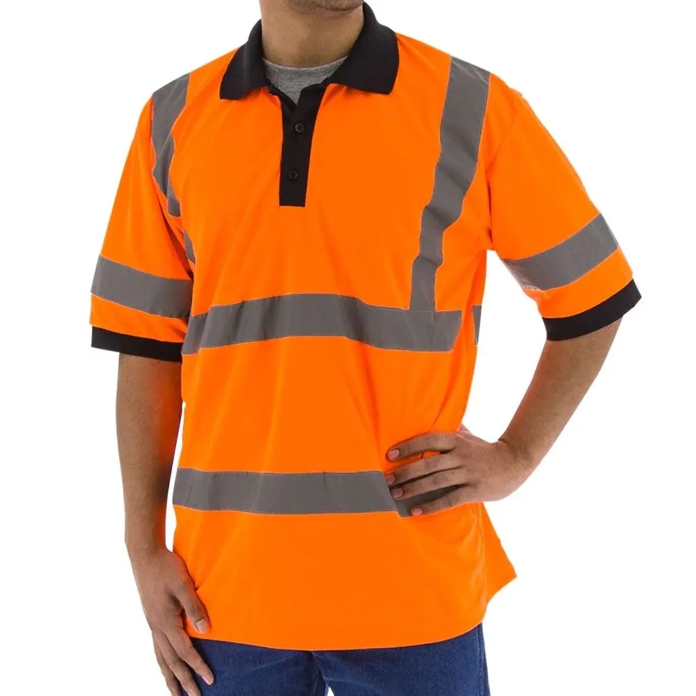 High Visibility Birdseye Mesh Short Sleeve Polo Shirt - ANSI 3. Reflective Striping