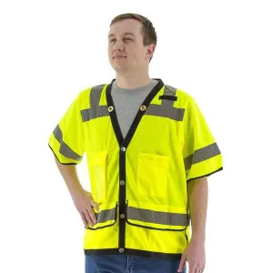 High Visibility Heavy Duty Mesh Safety Vest - ANSI 3. Snap Close